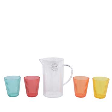 COLOURFUL PLASTIC JUG WITH GLASSES SET