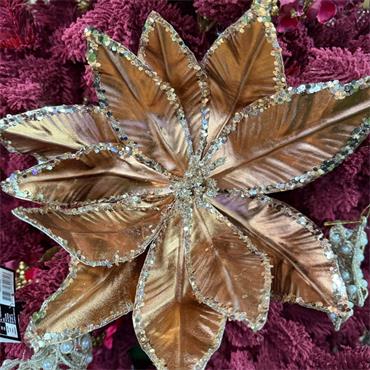 34CM BROWN METALLIC POINSETTIA CLIP ON