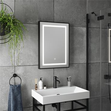 TEMA PALERMO IP44 BLACK RECT LED MIRROR 70X50