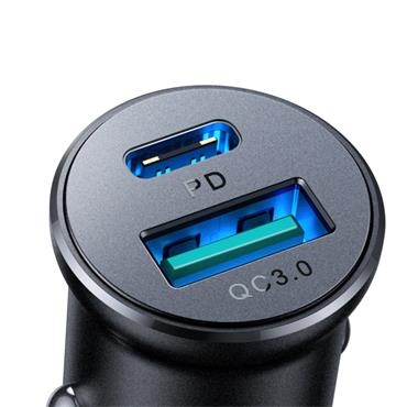 JOYROOM 30W MINI DUAL PORT FAST CAR CHARGER BLK