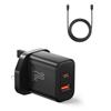JOYROOM DUAL PORT PD FAST CH 20W C-C LEAD BLK