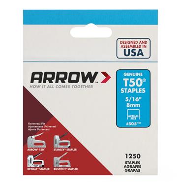 ARROW STAPLES T50 5/16`` (1250 PK) 8MM