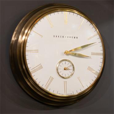 BAKER AND BROWN CLOCK WHITE AND BRASS 49CM