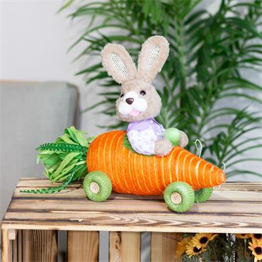 EASTER BUNNY IN CARROT RACING CAR