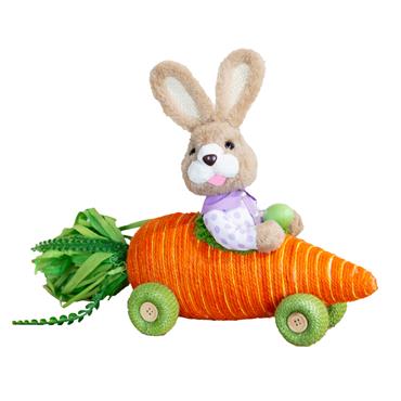 EASTER BUNNY IN CARROT RACING CAR