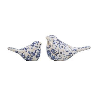 SET OF TWO BLUE FLORAL BIRDS