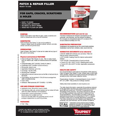 TOUPRET 1.5KG PATCH & REPAIR FILLER READY TO USE