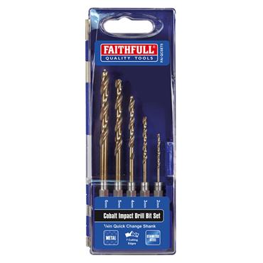 FAITHFULL 5 PIECE QUICK CHANGE HSS COBALT IMPACT DRILL