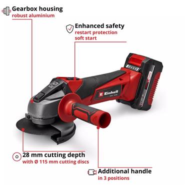 Einhell 18V Angle Grinder Kit with a 4.0Ah Li-Ion Batte
