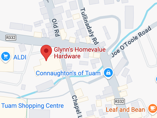 Glynns Hardware Ballygaddy Road, Tuam, Co. Galway H54 V598  Phone: 093 24482 Email: sales@glynns.ie