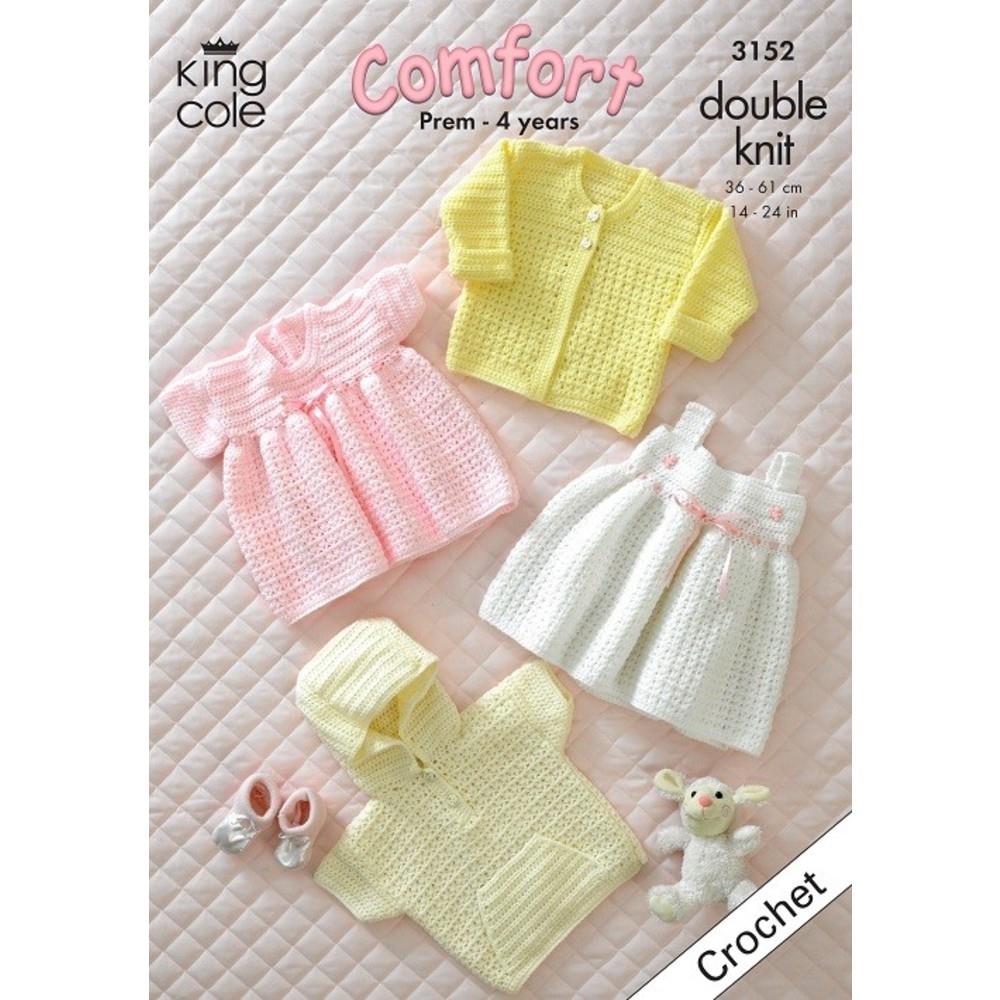 King Cole Pattern 3152 Crochet Baby Jacket, Cardigan and Dresses in DK