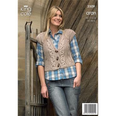 King Cole Pattern 3509 Cardigan and Gilet in Fashion Aran
