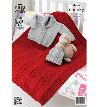 King Cole Pattern 3706 Jacket, Blanket and Hat Comfort Chunky