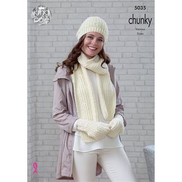 Pattern #5035 Beanie, Scarf, Mittens, Snood, Slouchy Hat & Wrist Warmers in Chunky