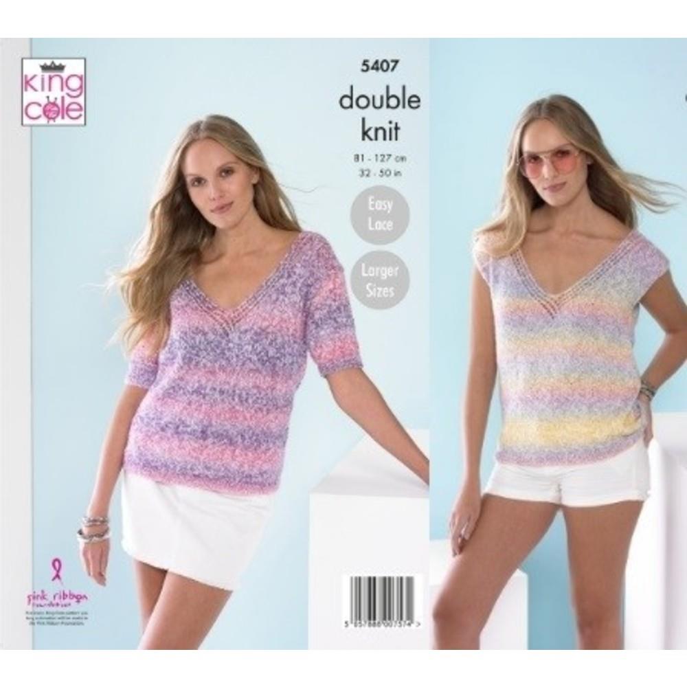 King Cole Pattern 5407 Ladies Tops in Caribbean Calypso DK