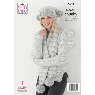 King Cole Pattern 5669 Sweaters, Hat & Scarf in Timeless Classic Super Chunky