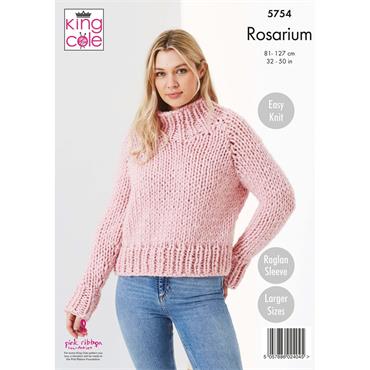 King Cole Pattern 5754 Round & Stand Up Neck Sweaters in Rosarium Mega Chunky
