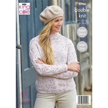 King Cole Pattern 5794 Round & Stand Up Neck Sweaters Knitted in DK
