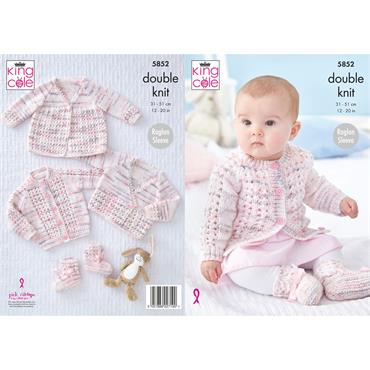 King Cole Pattern #5852 Matinee Coat, Cardigans & Bootees Knitted in Double Knitting