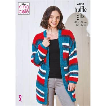 King Cole Pattern 6053 Sweater & Cardigan in Truffle Glitz