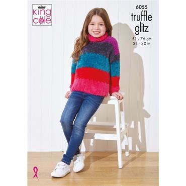 King Cole Pattern 6055 Sweater & Accessories in Truffle Glitz
