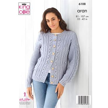 King Cole Pattern 6108 Sweater & Cardigan in Wool Aran
