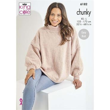 King Cole Pattern 6182 Bell Sleeve Sweater & Cardigan in Timeless Chunky
