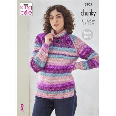 King Cole Pattern 6205 Sweater & Cardigan in Hedgerow Chunky