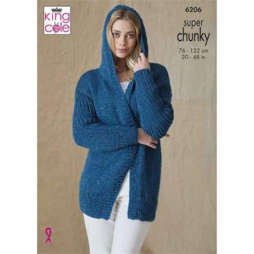 King Cole Pattern 6206 Hooded Jacket & Waistcoat in Super Chunky