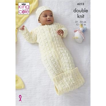 King Cole Pattern 6212 Sweater, Jacket, Sleeping Bag & Hat in Double Knitting
