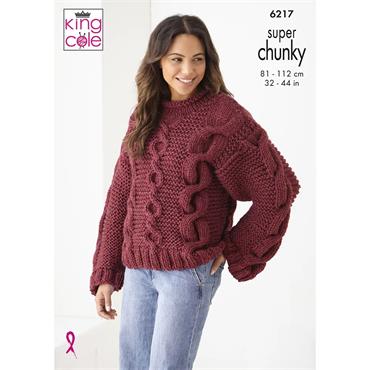 King Cole Pattern 6217 Sweater and Cardigan in Super Chunky