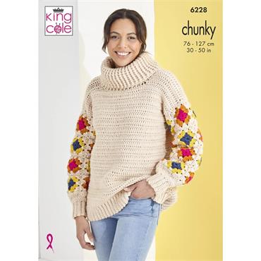 King Cole Pattern 6228 Crocheted Sassy Sleeve Jumpers in Big Value Chunky