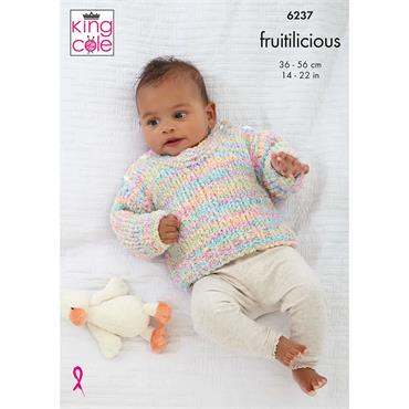 King Cole Pattern 6237 Babies Sweater, Slipover & Cardigan in Fruitilicious