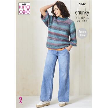 King Cole Pattern 6247 Sweater & Cardigan in Cottagespun Chunky