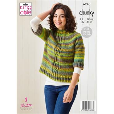King Cole Pattern 6248 Sweaters Knit in the Round in Cottagespun Chunky