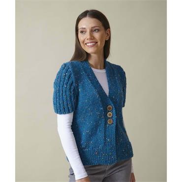 King Cole Pattern 6269 Capped Sleeve Cardigan and Waistcoat in Chunky Tweed