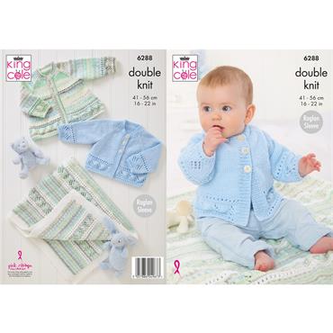 King Cole Pattern 6288 Jacket, Cardigan and Blanket in Cherish DK and Cherished DK