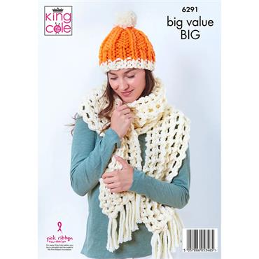 King Cole Pattern 6291 Sweater, Scarf and Hat in Big Value BIG