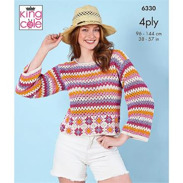 King Cole Pattern 6330 Sweater and Top Crocheted in Giza Cotton 4Ply