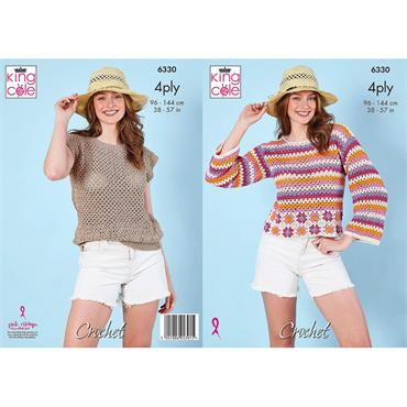 King Cole Pattern 6330 Sweater and Top Crocheted in Giza Cotton 4Ply