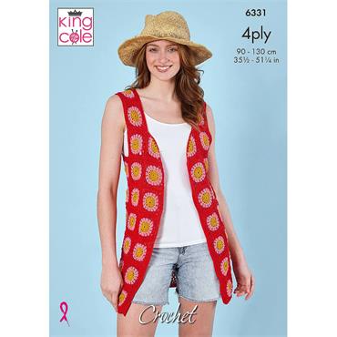 King Cole Pattern 6331 Waistcoats Crocheted in Giza Cotton 4Ply