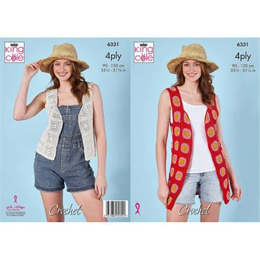 King Cole Pattern 6331 Waistcoats Crocheted in Giza Cotton 4Ply