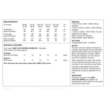 King Cole Pattern 6338 Cardigan and Slipover in Merino Blend DK