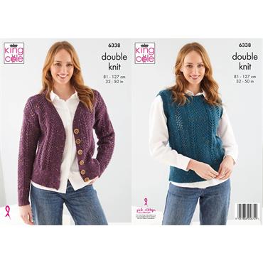 King Cole Pattern 6338 Cardigan and Slipover in Merino Blend DK