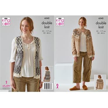King Cole Pattern 6342 Cardigan and Waistcoat in Natural Alpaca DK