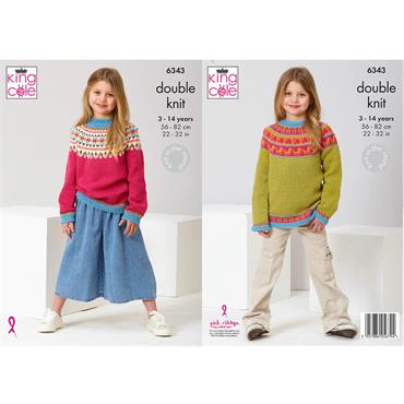 King Cole Pattern 6343 Fairisle Sweaters in Merino Blend DK