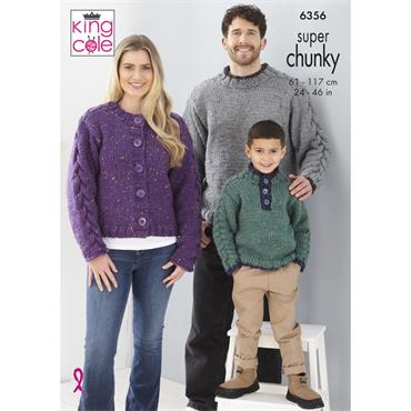 King Cole Pattern 6356 Sweaters and Cardigan in Big Value Super Chunky Tweed
