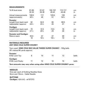 King Cole Pattern 6362 Sweater and Cardigan in Big Value Super Chunky Tweed