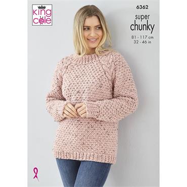 King Cole Pattern 6362 Sweater and Cardigan in Big Value Super Chunky Tweed