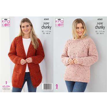 King Cole Pattern 6362 Sweater and Cardigan in Big Value Super Chunky Tweed